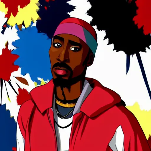 Image similar to Tupac Shakur, screenshot from a 2012s anime