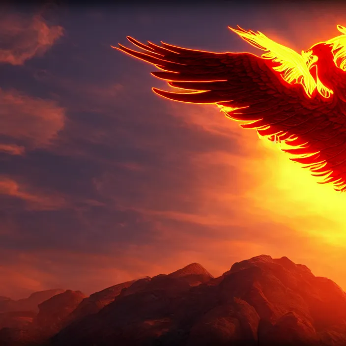 Prompt: phoenix rising, rebirth, high - quality, ultra detailed, cinematic lighting, 8 k, cgi