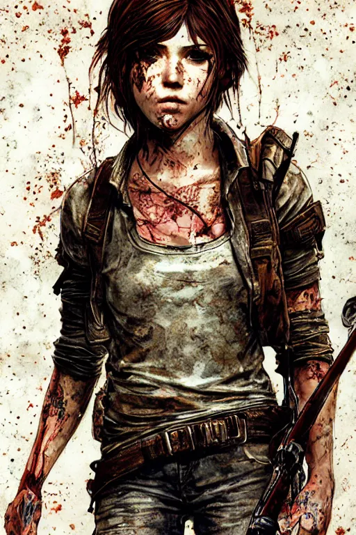 Image similar to ellie from the last of us, dirt, fashion, fantasy, art by ayami kojima, vasnetsov, cedric peyravernay