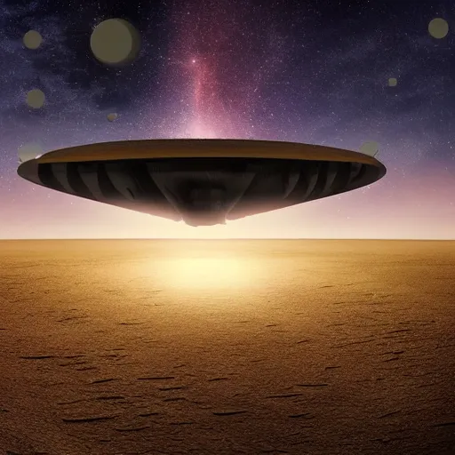 Image similar to gigantic alien mothership, super realistic, night, desert landscape