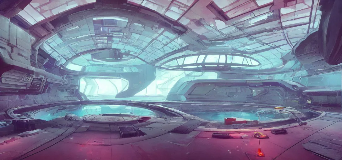 Image similar to interior of a futuristic abandoned underwater laboratory, sci - fi, digital art by beeple, simon stalenhag and paul chadeisson