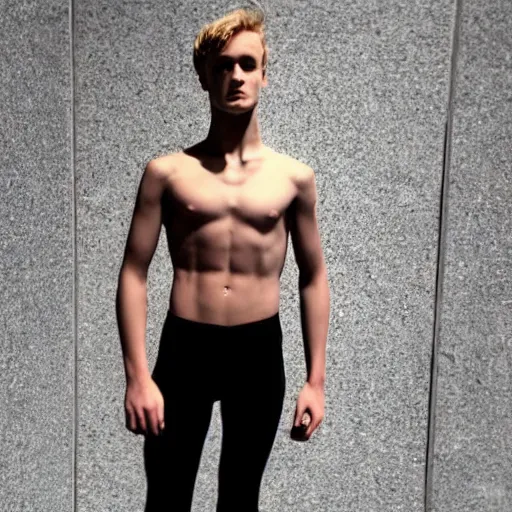 Image similar to “a realistic detailed photo of a guy who is an attractive humanoid who is half robot and half humanoid, who is a male android, Jack Laugher, shiny skin, posing like a statue, blank stare”