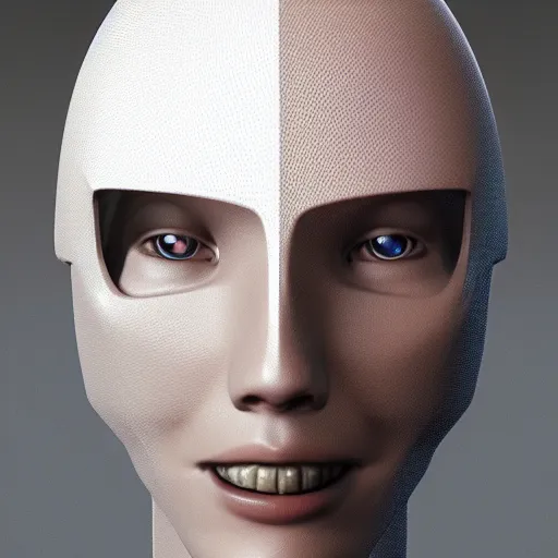 Image similar to an amazing robot-helmet, robotic head-bust portrait, of a sci-fi, human robot hybrid with weaponized systems built into the 3d helmet, cgi, zbrush, blender, octane render