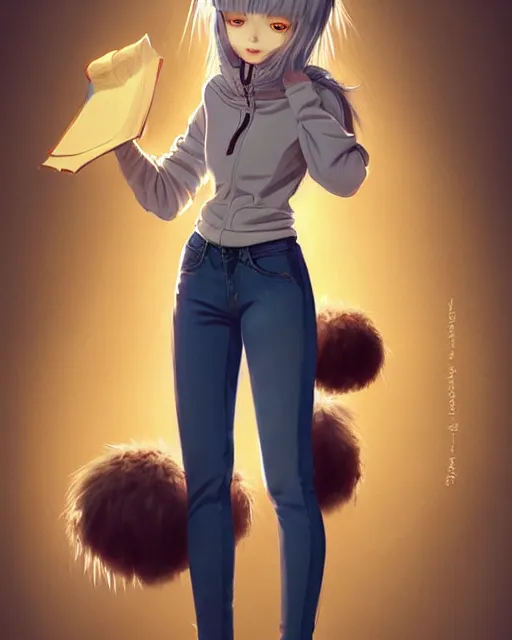 Image similar to gediminas pranckevicius fullbody portrait of anthropomorphic half - tiger fluffy cute anime woman in jeans coat, concept art, anime art, by a - 1 picture, trending on artstation artgerm, ross tran, wlop, marc davis