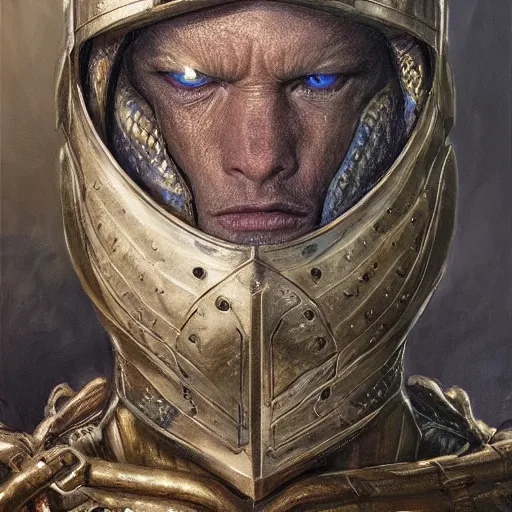 Prompt: snake animal as a realistic fantasy knight, closeup portrait art by donato giancola and greg rutkowski, realistic face, digital art, trending on artstation, symmetry!!