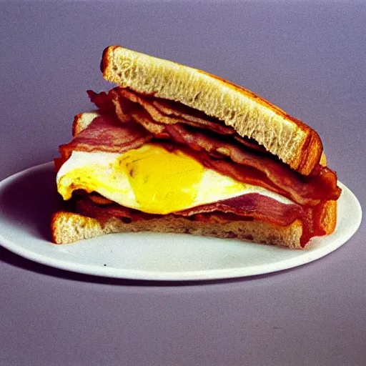 Image similar to a bacon egg and cheese sandwich painted by artist francis bacon