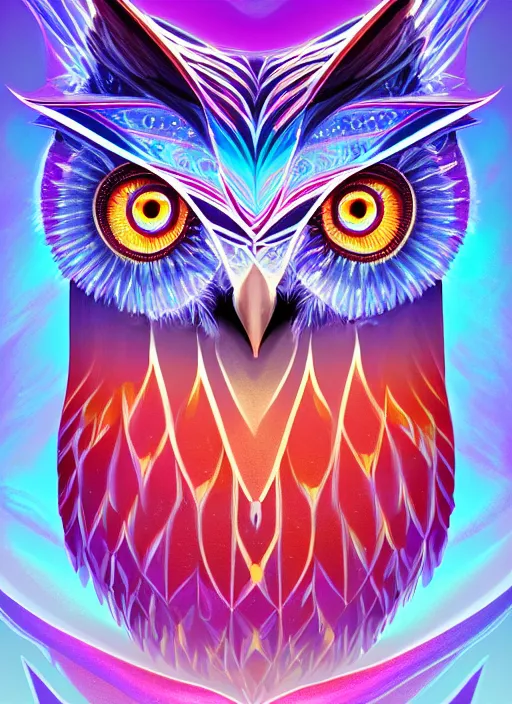 Image similar to symmetry!! product render poster vivid colors divine proportion owl, ice and snow, glowing fog intricate, elegant, highly detailed, digital painting, artstation, concept art, smooth, sharp focus, illustration,