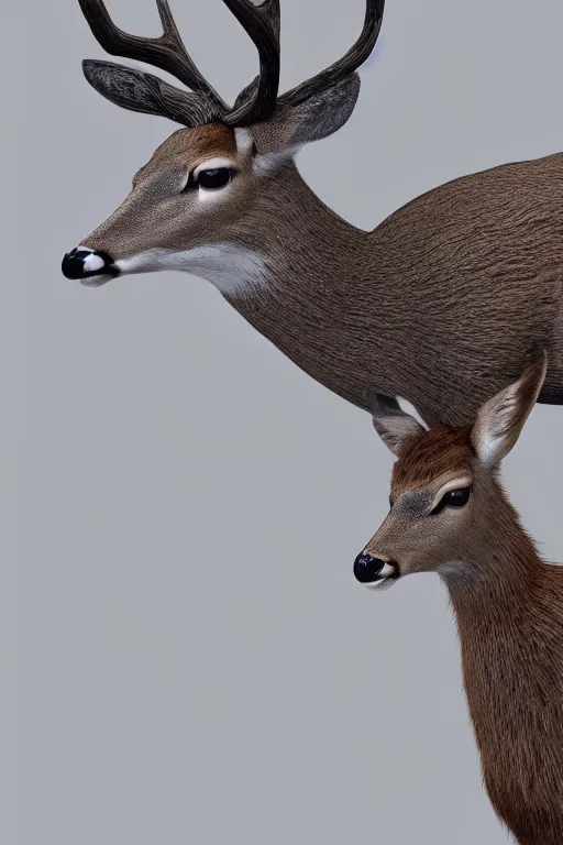 Image similar to a deer wearing a white formal coat talking to a crow, hyperrealistic, concept art, octane render, unreal engine 5, trending on DeviantArt, highly detailed, high quality, 8K, soft lighting, cute, natural lighting, realistic face, trending on Artstation, elegant clothes, profile picture, path traced, house background