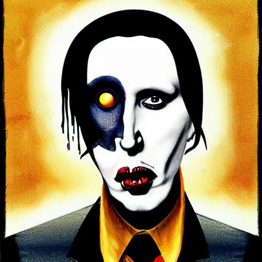 Image similar to graphic illustration, creative design, marilyn manson, biopunk, francis bacon, highly detailed, hunter s thompson, concept art