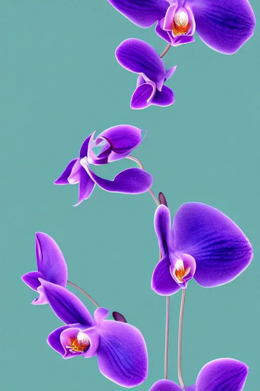 Image similar to a purple and blue orchid, a computer rendering by agnes lawrence pelton, featured on polycount, computer art, rendered in cinema 4 d, octane render, rendered in maya