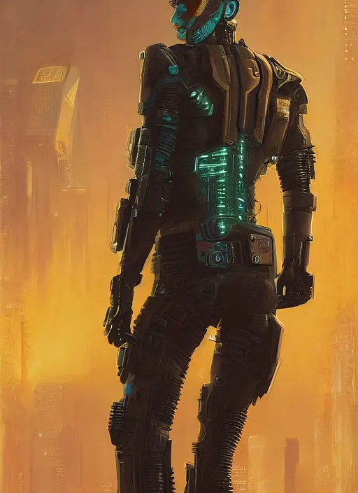 Image similar to cyberpunk space pilot character ( blade runner 2 0 4 9, dystopian, cyberpunk 2 0 7 7 character design ). attractive face. portrait by james gurney and laurie greasley, oil on canvas. cinematic composition, hyper realism, realistic proportions, anatomy, dramatic lighting, photorealistic, high detail, 4 k