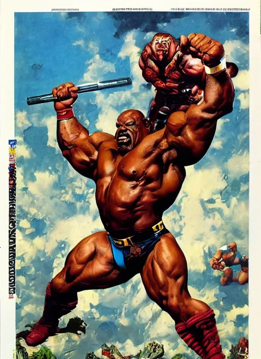 Image similar to full body and head portrait of huge mutant ronnie coleman as marvel's juggernaut, dynamic action, painted by norman rockwell and phil hale and greg staples and tom lovell and frank schoonover and jack kirby