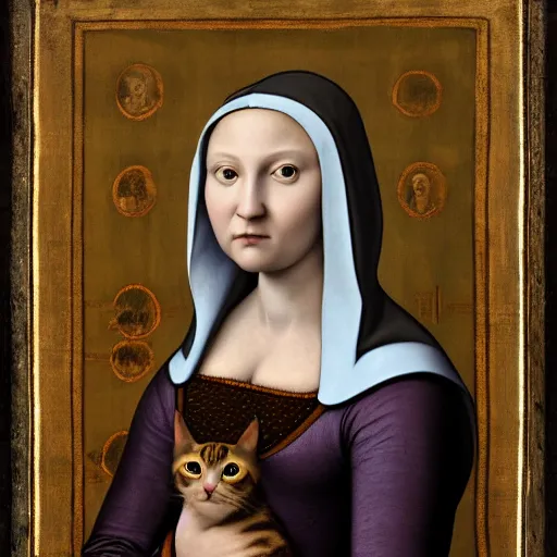 Image similar to Renaissance portrait painting of a cat nun