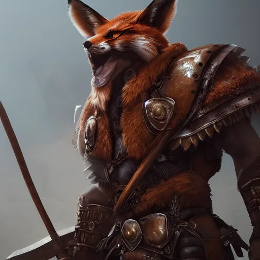 Image similar to warrior with fox themed armor, highly detailed, 4 k, hdr, award winning, octane render, artstation