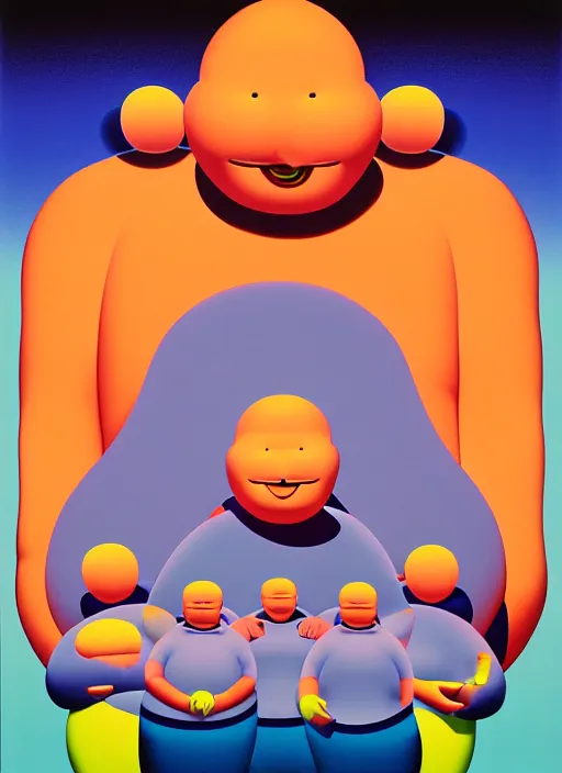 Image similar to fat men by shusei nagaoka, kaws, david rudnick, airbrush on canvas, pastell colours, cell shaded, 8 k