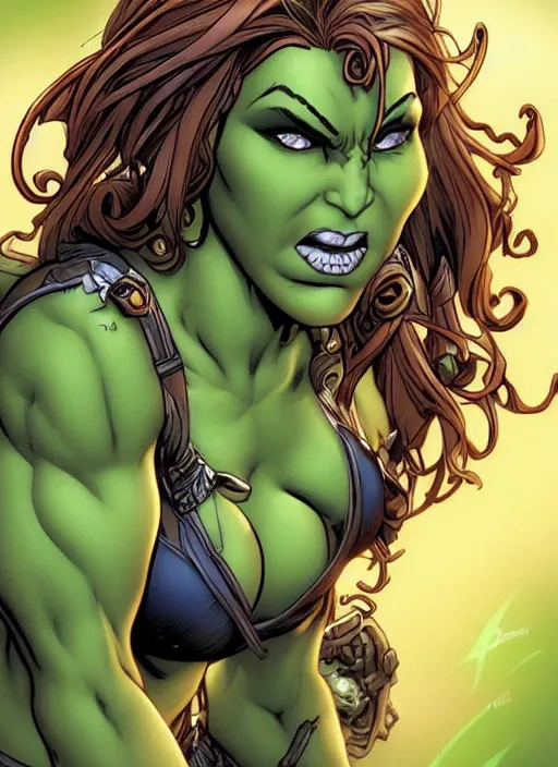 Image similar to green orc female, light green tone beautiful face by j scott campbell