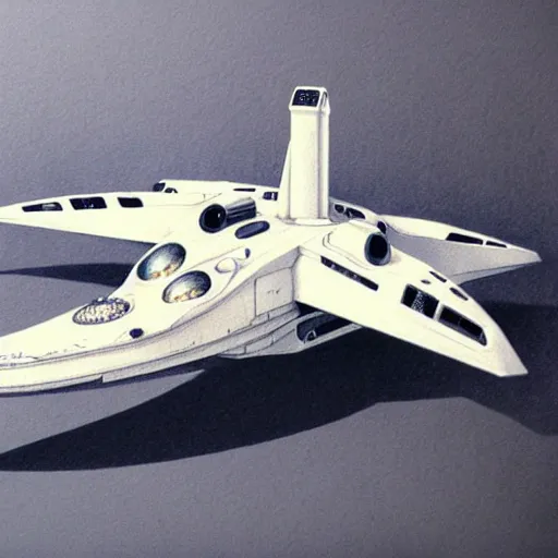 Image similar to design only, white background, symmetry, starship enterprise, by jean - baptiste monge