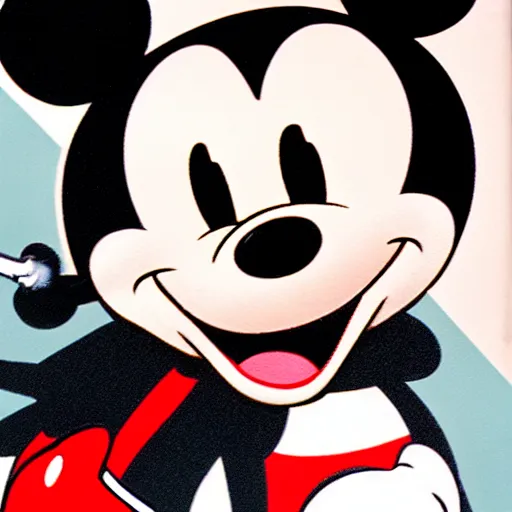 Image similar to Mickey Mouse smoking a big joint. He's stoned. His eyes are bloodshot.