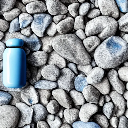 Prompt: blue perfume bottle lying on white pebbles close shot, white background, zen, light, modern minimalist f 2 0 clean and fresh