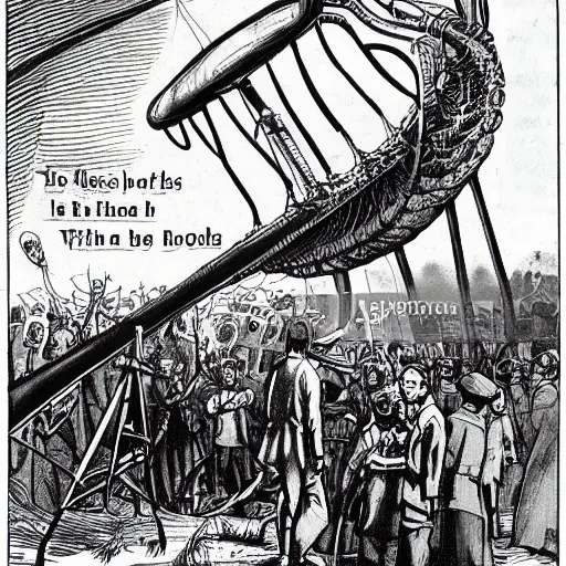 Prompt: illustration of the introduction of the book war of the worlds by h g wells