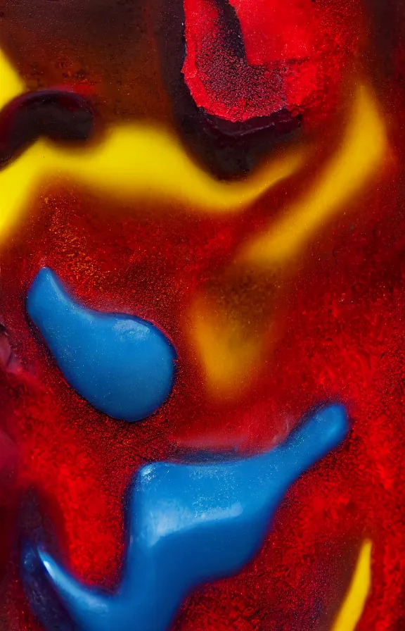 Prompt: 3d sculpture, red frozen liquid, yellow backdrop, abstract, 4k, 33mm