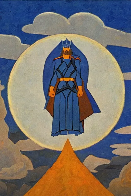 Image similar to thor, marvel, artwork by nicholas roerich,