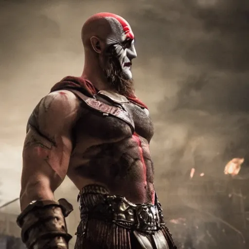 Image similar to film still of kratos as the joker in the new batman movie