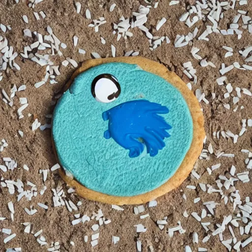 Image similar to cookie monster swimming in a pool