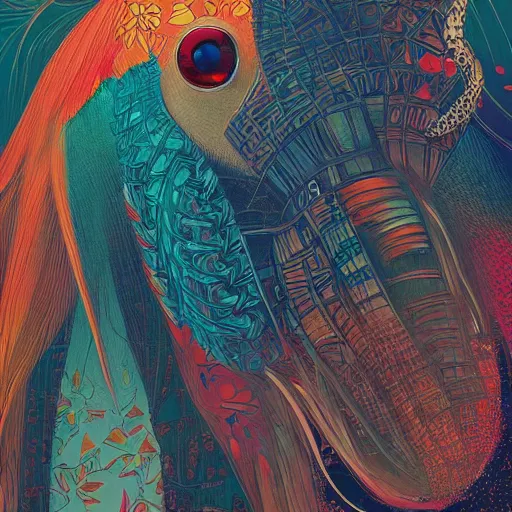 Image similar to cross between parrot and rhinoceros, digital art, oil painting victo ngai