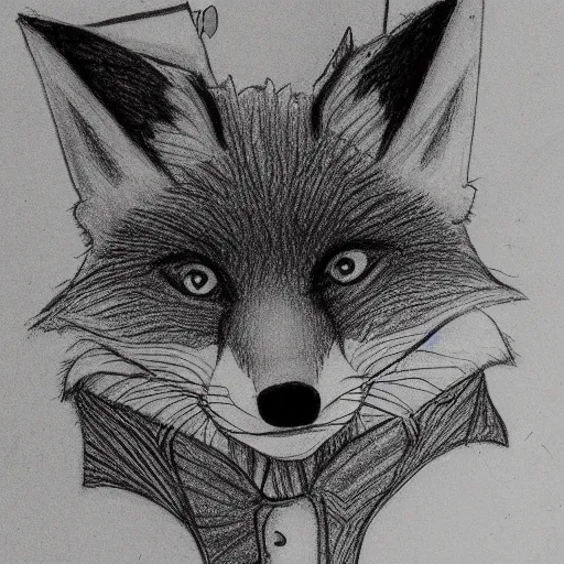 Prompt: anime-style drawing of a fox wearing a waistcoat looking through a microscope