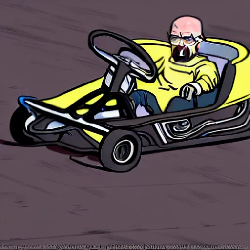 Prompt: Walter White go-karting with Jessie Pinkman, Breaking Bad concept art