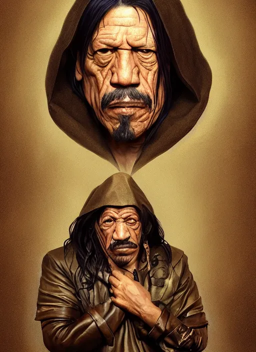 Prompt: Portrait of Danny Trejo, cloak, male, fantasy, extremely detailed, digital painting, artstation, concept art, smooth, sharp focus, illustration, stunning lighting, art by artgerm and greg rutkowski and alphonse mucha and simon stalenhag, realistic character concept, high fantasy, light atmosphere, golden ratio, cinematic lighting, hyperdetailed, high resolution, insanely detailed and intricate, artstation, Marc Simonetti, Greg Rutkowski, 8k