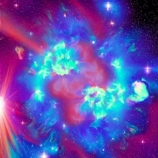 Image similar to vaporwave nebula explosion, two suns!!