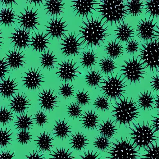 Image similar to painting of black and green synapses against a mint green background