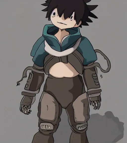 Image similar to attractive little boy wearing an cyborg bear suit, artwork in kentaro miura and made in abyss, inspired in inazuma eleven, smooth, beautiful lightness, anatomically correct, trending on pixiv, moon