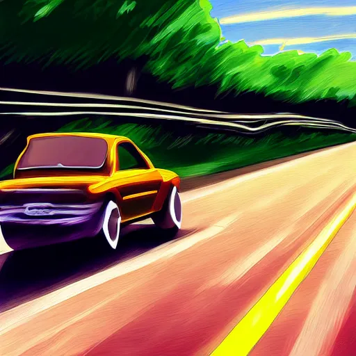 Prompt: A car in the highway, digital art