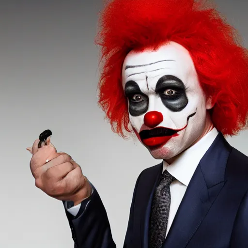 Image similar to UHD candid photo of Justin Trudeau dressed as a henchman, wearing accurate clown makeup, accurate face, UHD, photorealistic, correct face, photo by Annie Leibowitz