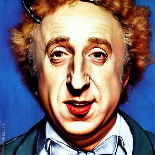 Image similar to a portrait painting of Gene Wilder. Painted by Norman Rockwell