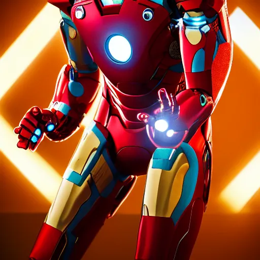 Image similar to close - up ironman, shallow depth of field, orange teal lighting, 8 k,