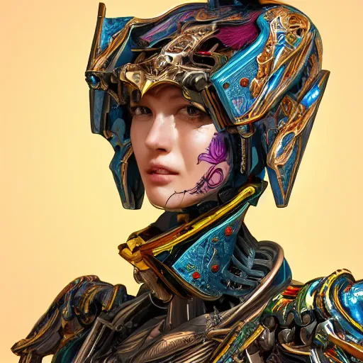 Prompt: stoya studio portrait of legitimate kind colorful female divine mech paladin transformers absurdly beautiful, elegant, young sexy elegant woman, super fine surreal detailed facial illustration by kim jung gi, iraq nadar, intricate lines, clear focus, vivid colors, matte, octopath voyager, final fantasy, unreal engine highly rendered, global illumination, radiant light, intricate environment
