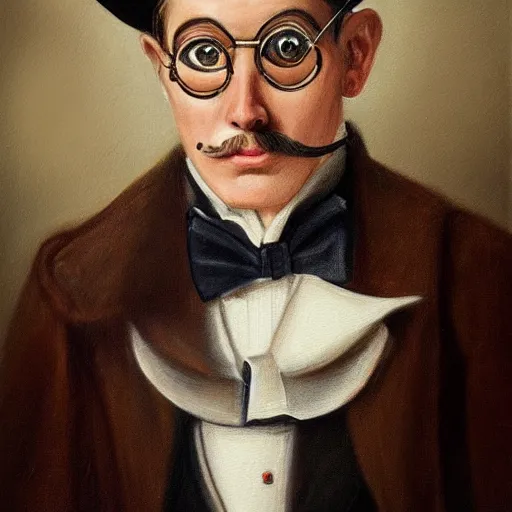 Image similar to detailed and realistic portrait painting of gentleman with monocle