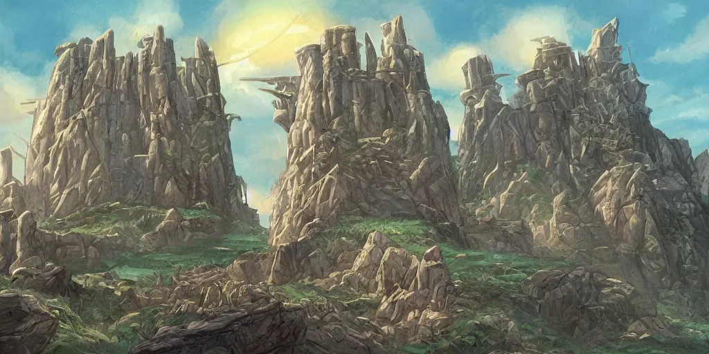 Image similar to artwork of the twin fortress by david wyatt