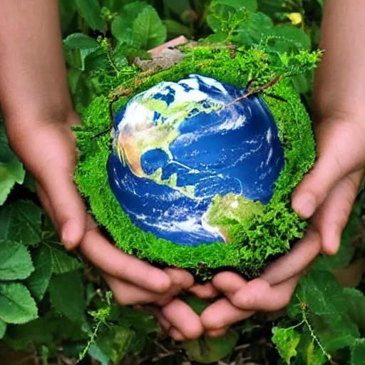 Image similar to earth ecosystem, children around the earth, recycle, hands around the earth