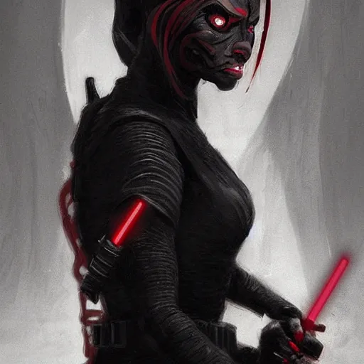 Prompt: portrait of a Darth Talon by Greg Rutkowski, she is about 20 years old, wearing black sith uniform, Star Wars Expanded Universe, highly detailed portrait, digital painting, artstation, concept art, smooth, sharp foccus ilustration, Artstation HQ