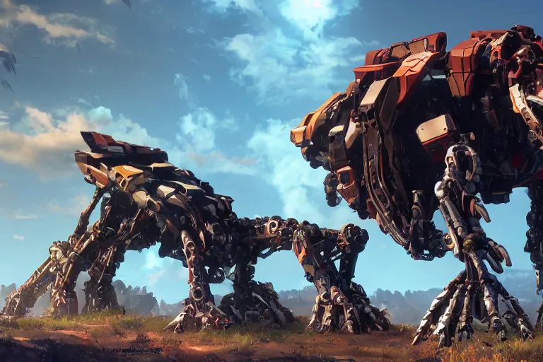 Image similar to longleg machine mecha animal beast robot of horizon forbidden west horizon zero dawn bioluminiscence global illumination ray tracing hdr fanart arstation by sung choi and eric pfeiffer and gabriel garza and casper konefal