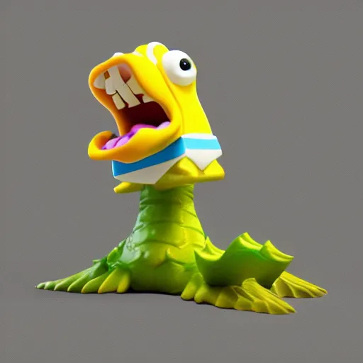 Image similar to spongebob squarepants riding a dinosaur, 3 d render, high quality, realistic, photorealistic