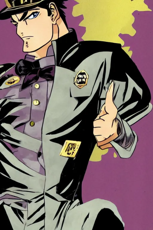 Prompt: jotaro kujo using a cap, meets corto maltese, comic book