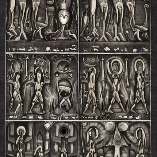 Image similar to very precise tarots in egyptian giger style