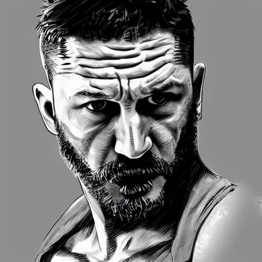 Image similar to Tom Hardy in wolverine suit Digital art 4K quality Photorealism