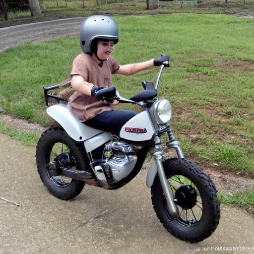 Image similar to Gray Bully dog riding a honda cub 50